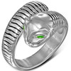 Ocelový prsten had se zelenýma očima