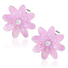 Růžový perleťový květ s kamínkem - Ocelové náušnice