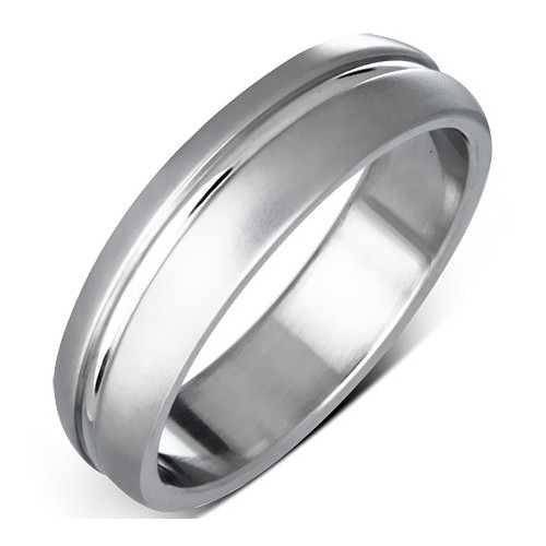 Matný ocelový prsten s broušenou linkou uprostřed