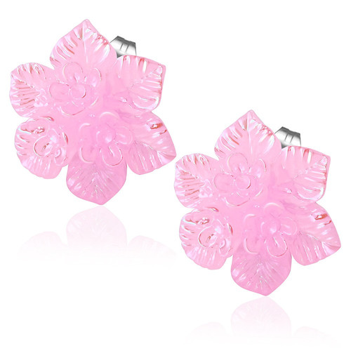 Růžová perleťový květ - Ocelové náušnice