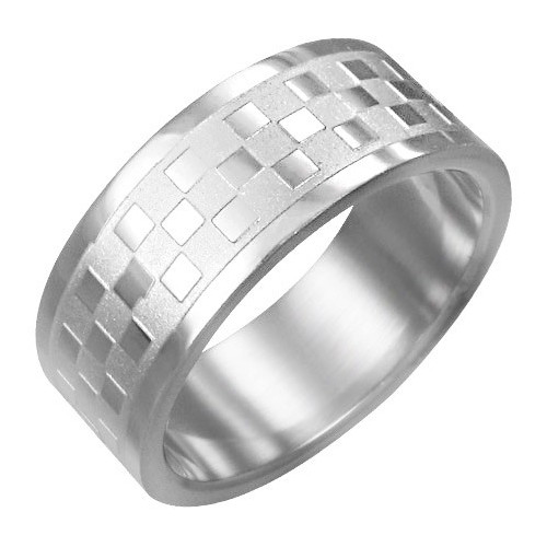 Ocelový prsten s třemi řadami lesklých a matných kostiček